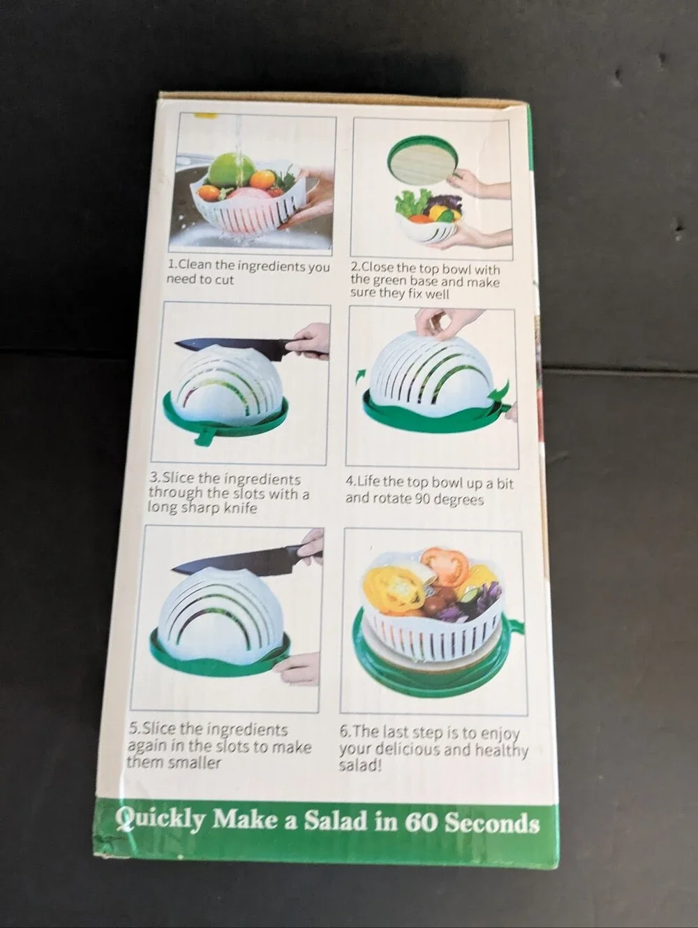 Salad Cutter Bowl Green Plastic Bamboo Board